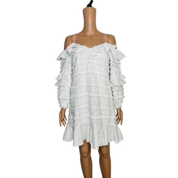 ALEXIS Calypso short dress size Small White/ cream cold-shoulder embroidered - Picture 4 of 9